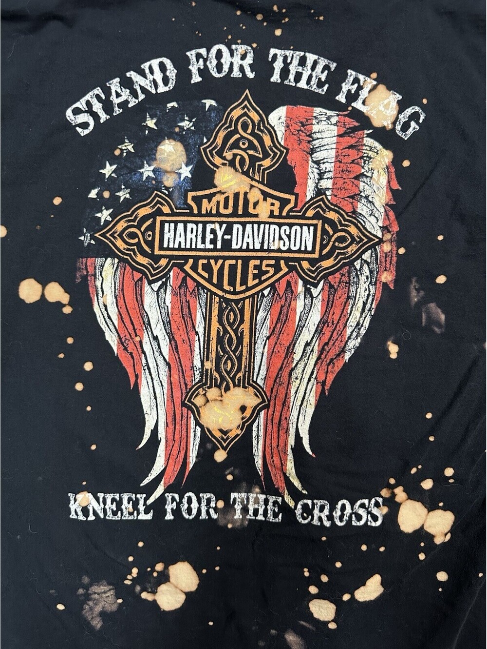 Harley Davidson Stand For The Flag Kneel For The Cross Distressed Tee XL